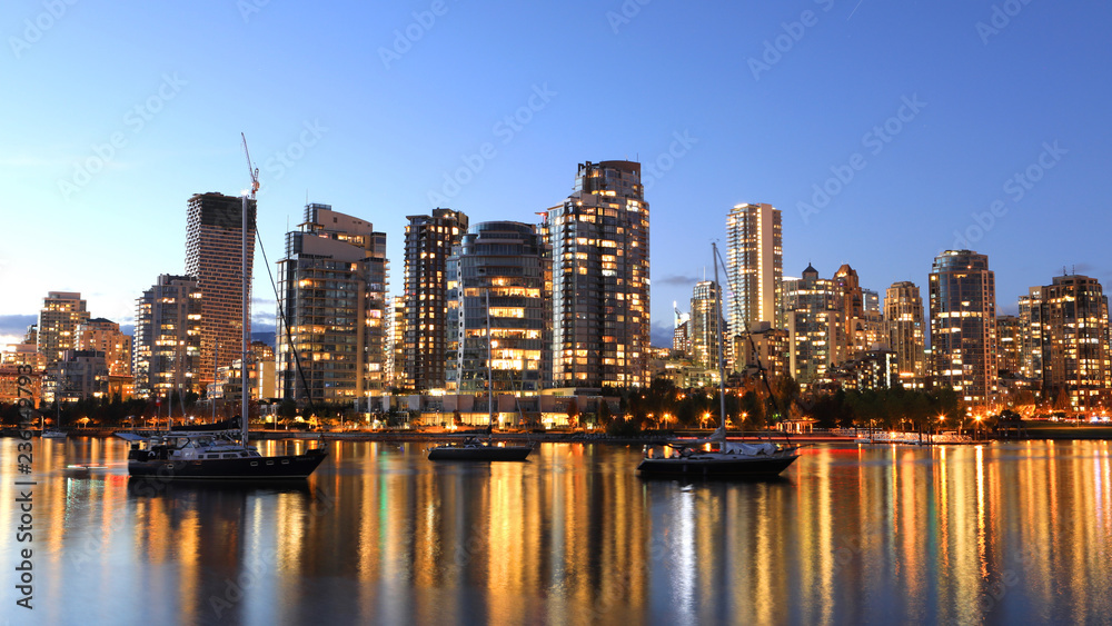 Sunset scene of the Vancouver, Canada cityscape