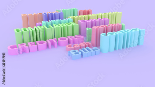 Colorful 3D rendering. Illustrations of CGI typography  business finance related  keywords for graphic design or wallpapers.