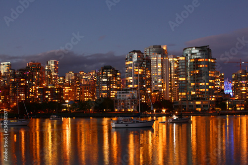 Sunset view of Vancouver with boats