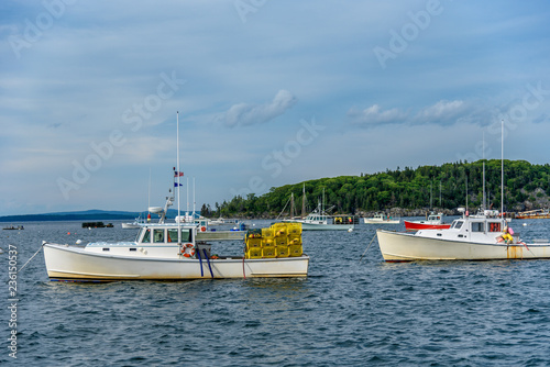 Lobster Boats Anchored in a Maine Harbor