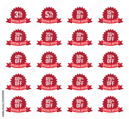 discount price off tags set, sale labels