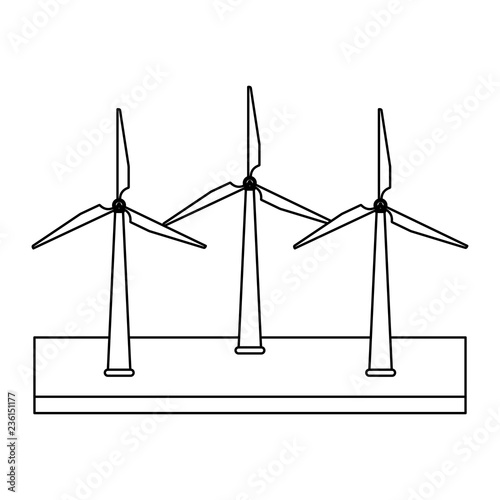 Wind turbines field green energy black and white