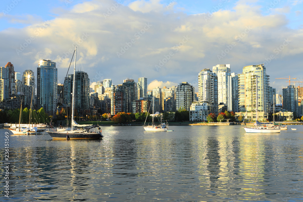 Sunny view of the Vancouver, Canada skyline