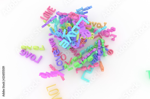 Fototapeta Naklejka Na Ścianę i Meble -  Colorful 3D rendering. Background abstract CGI typography, alphabetic character love for design, graphic resource.