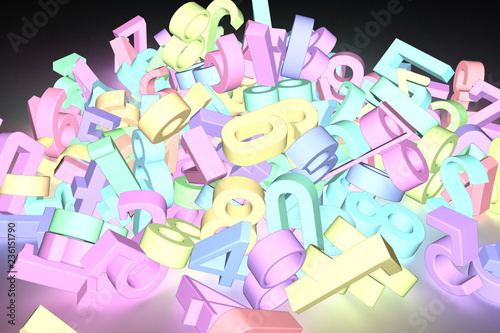 Background abstract CGI typography, character 123 number for design, graphic resource. Colorful 3D rendering.