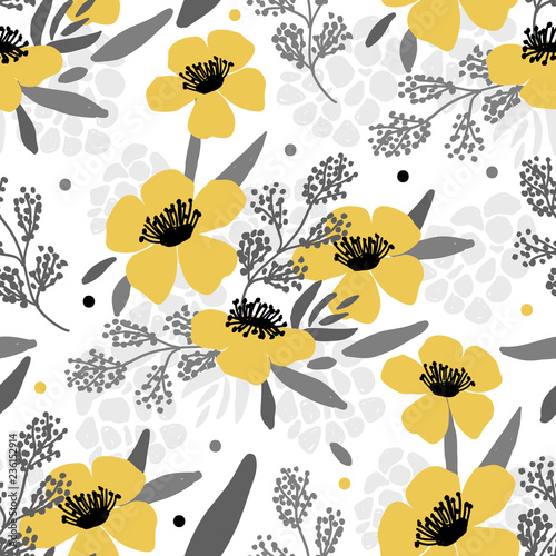 Floral seamless pattern for print, textile, fabric. Abstract hand drawn flower background.