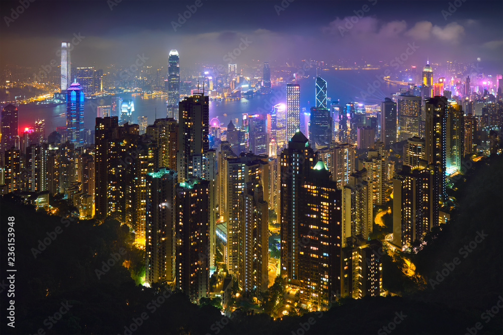 Fototapeta premium Hong Kong skyscrapers skyline cityscape view