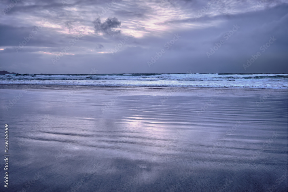 Fototapeta premium Skagsanden beach on sunset, Lofoten islands, Norway