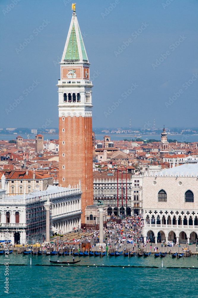 Piazza San Marco with Campanile and Doge Palace. Venice, Italy. Aerieal view