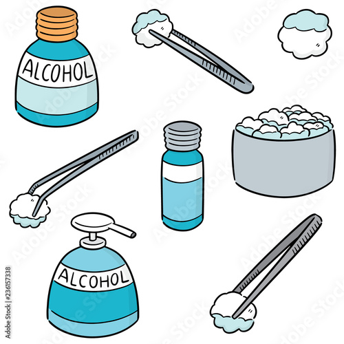 vector set of forceps, alcohol and sterile cotton