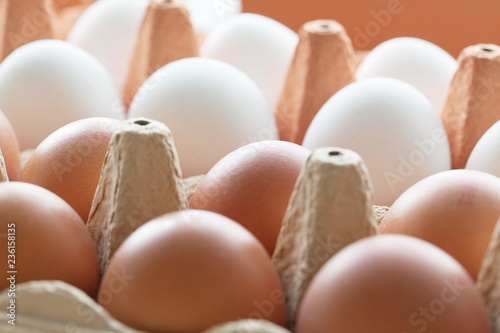 Hühner-Eier im Karton, Nahaufnahme