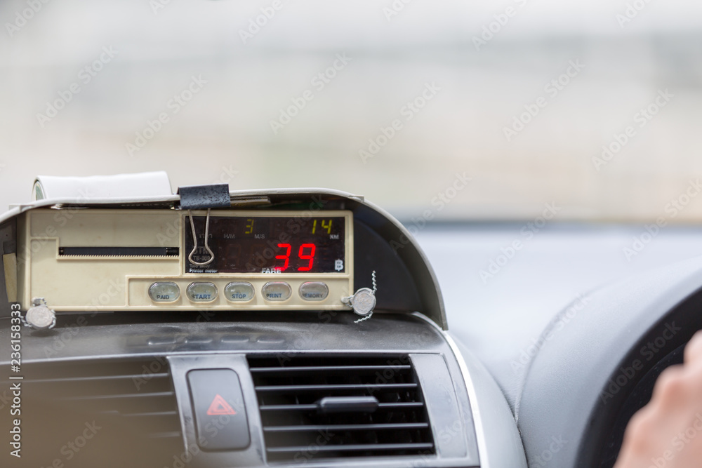 Meter number from taxi meter of Thailand.old meter.service car Stock
