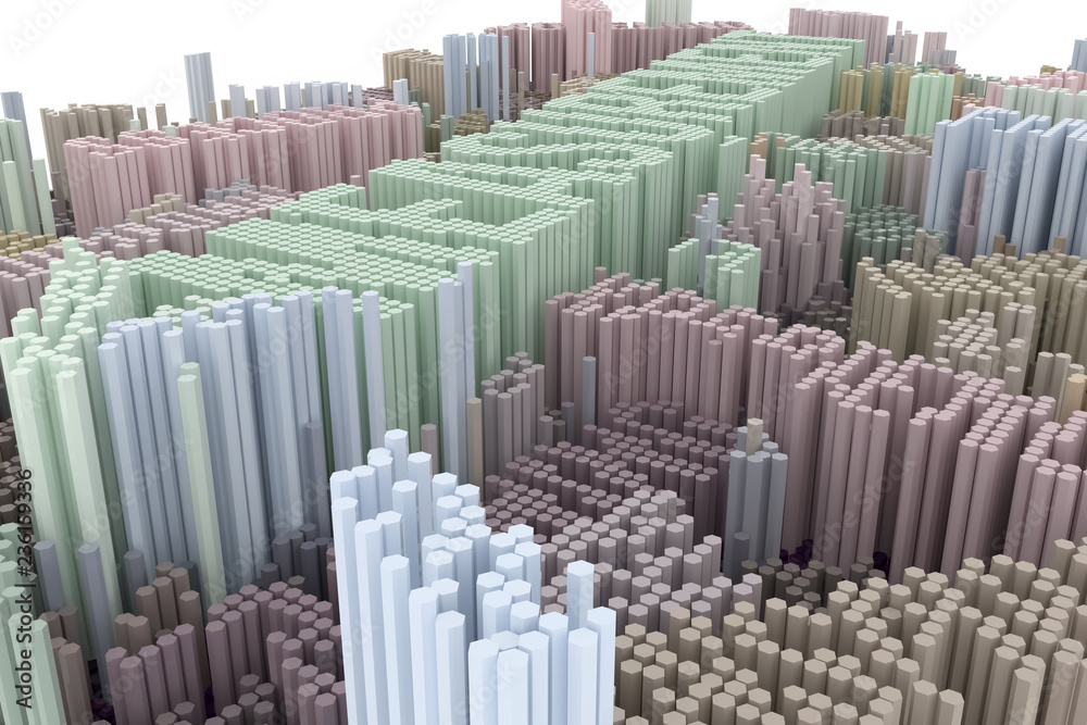 Obraz premium Colorful 3D rendering. Abstract shape composition, geometric structure block. Wallpaper for graphic design.