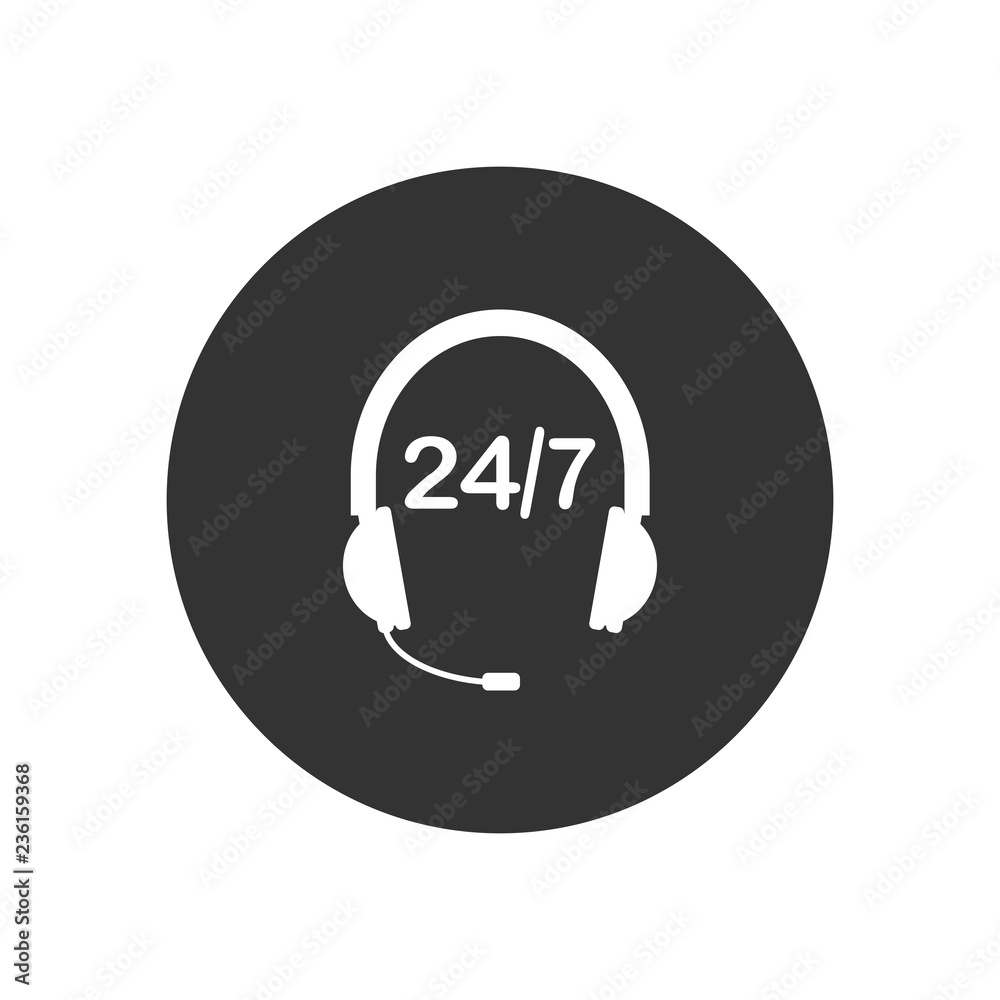 24 hour call center icon. Vector illustration, flat design.