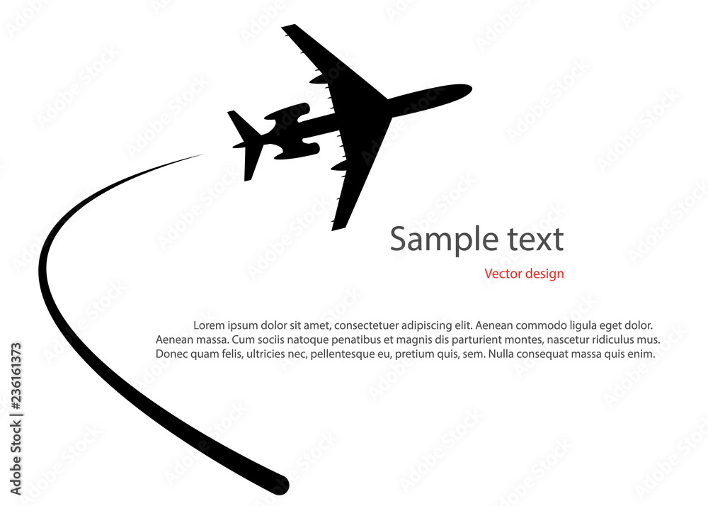 Silhouette of a plane taking off. Vector illustration on isolated light background, with space for text.