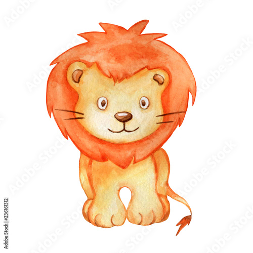 Cute watercolor illustration lion isolated