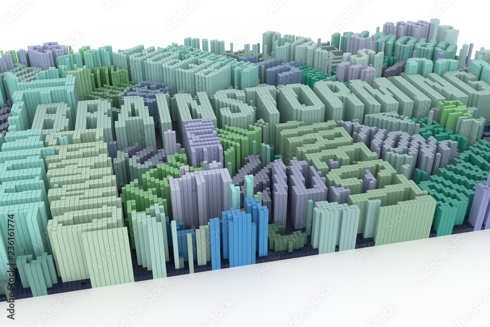 Fototapeta premium Keyword of Brainstorming. Geometric structure block. For graphic design or background, shape composition. Colorful 3D rendering.
