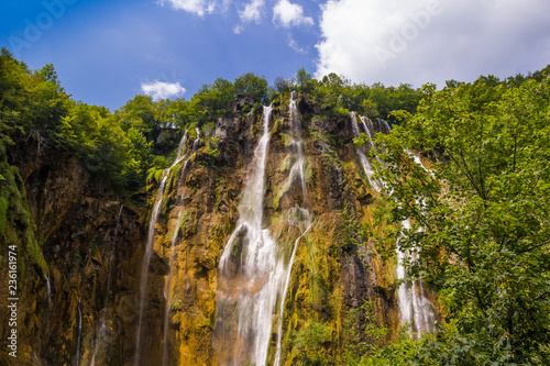 Beautiful waterfall in Plitvice Lakes National Park. Croatia