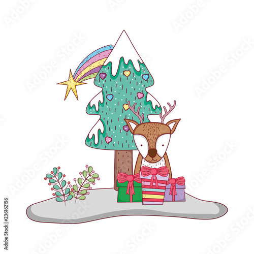 merry christmas tree with reindeer