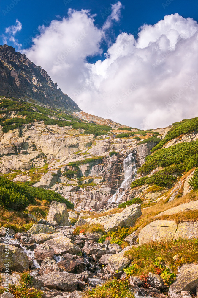 The Skok waterfall in Mlynicka valley of High Tatras National Park, Slovakia, Europe.