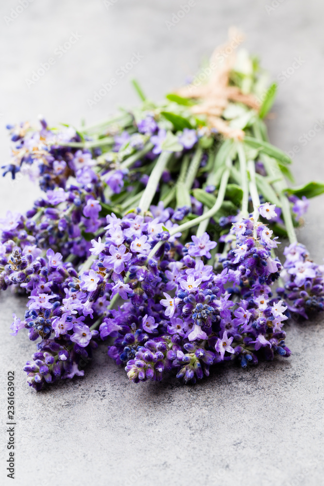 Lavender flowers, bouquet on rustic background, overhead. Lavender flowers, bouquet on rustic background, overhead.