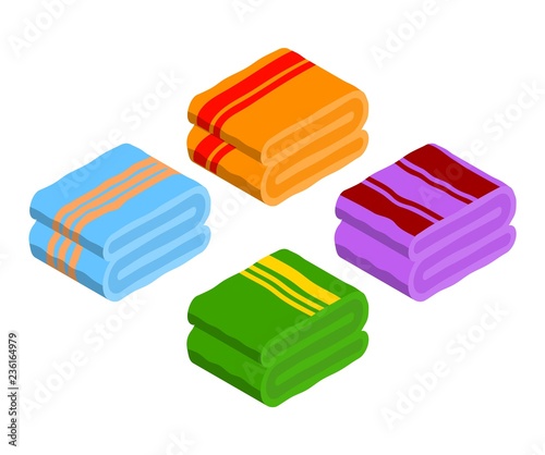 Towel in isometric style on a white background. Hygiene item flat color. Vector illustration. Towels for washing, sauna, spa