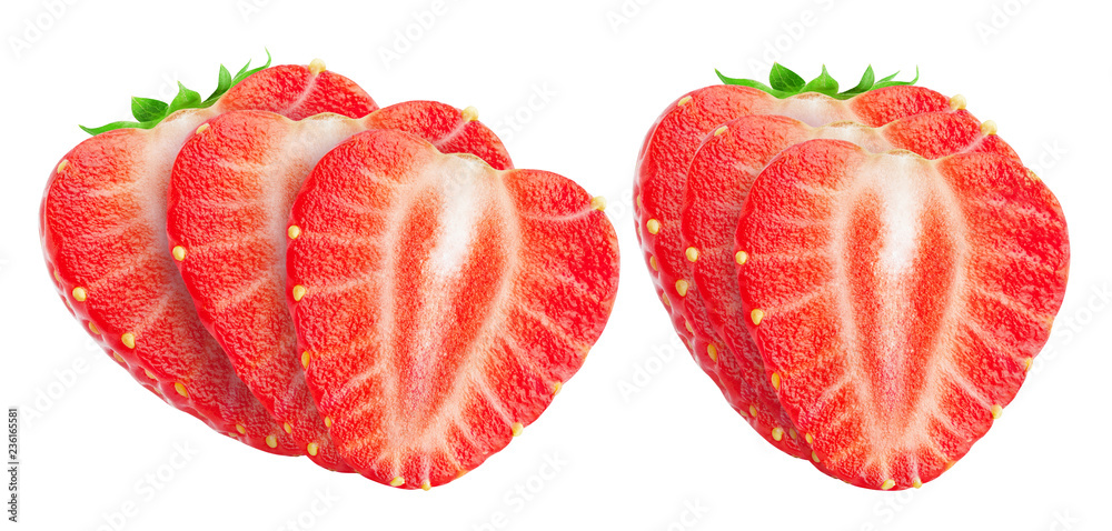Collection of strawberry slices. Sliced strawberries isolated on white background with clipping path Collection of strawberry slices. Sliced strawberries isolated on white background with clipping path