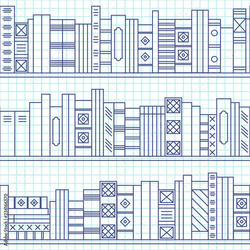 Background of books, drawn with a pen on a notebook sheet. Vector.