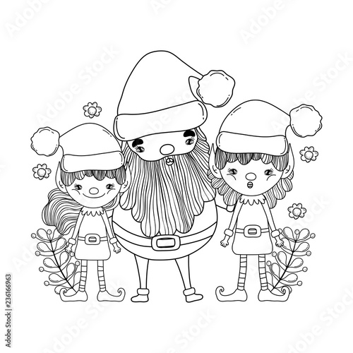 cute christmas santa claus with helpers