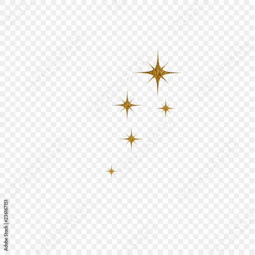 Gold decorative stars for design. Vector element isolated transparent background.