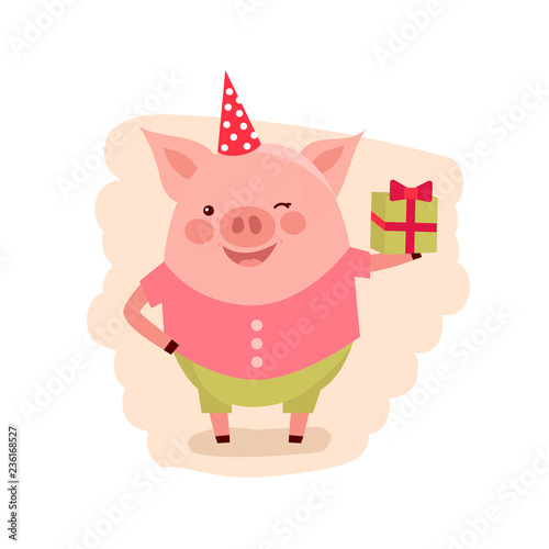 happy birthday greeting card happy pig with colorful gift