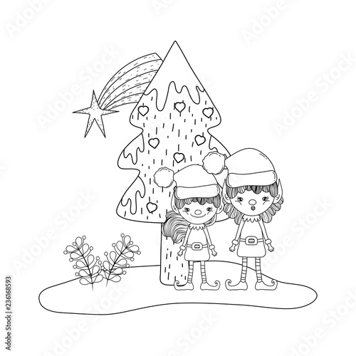 cute santa helpers couple in the snowscape