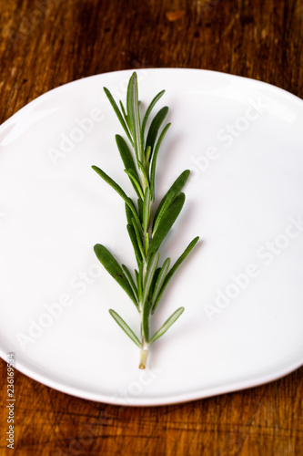 Fresh Rosemary on wooden background