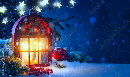 Christmas midnight Light; holidays background with Christmas decoration and Christmas Tree light