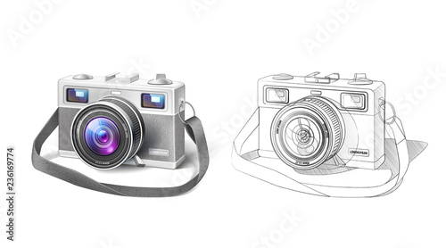 Realistic vintage film photo camera macro lens