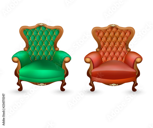 luxurious armchairs on a white background, antiques