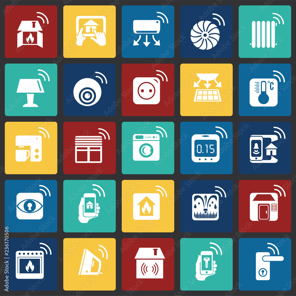 Smart home icons set on color squares background for graphic and web design, Modern simple vector sign. Internet concept. Trendy symbol for website design web button or mobile app. Smart home icons set on color squares background for graphic and web design, Modern simple vector sign. Internet concept. Trendy symbol for website design web button or mobile app.