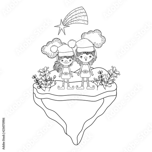 cute santa helpers couple in the snowscape