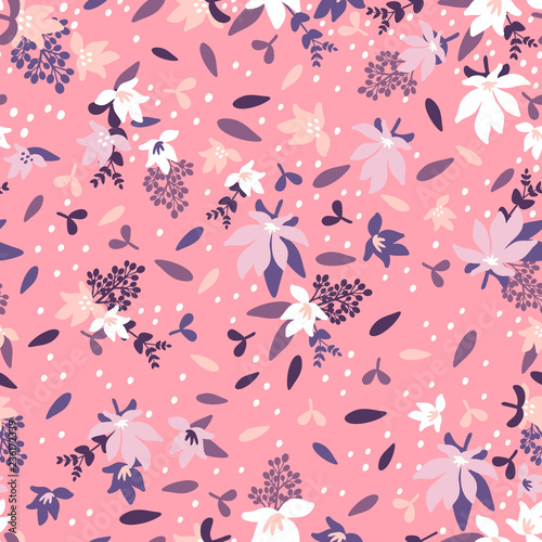 Seamless Floral Pattern. Fashion textile pattern with decorative leaves, flow...