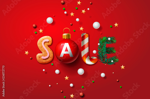 Christmas sale background, promotional poster for Christmas sale, vector illustration. photo