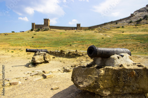 Tower inside from the Genoese fortress in Sudak, Crimea photo