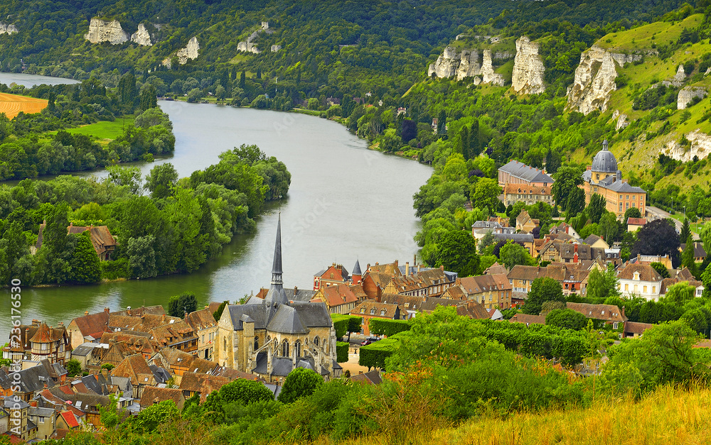 The River Seine and Les Andelys - Panorama from the Chateau Gaillard, Normandy, France