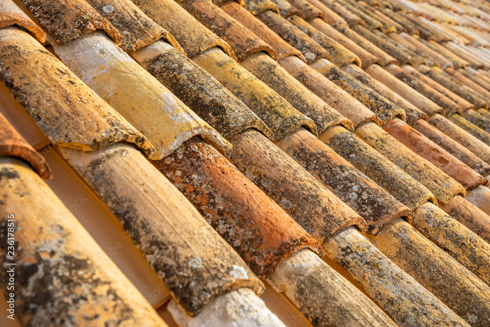 Close up of old red tiles in the old town in Dubrovnik, Croatia