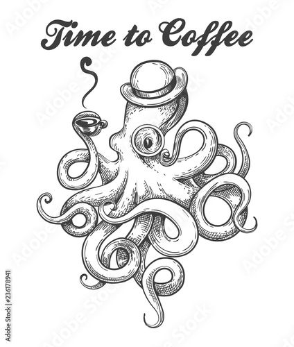 Octopus with Coffee Cup