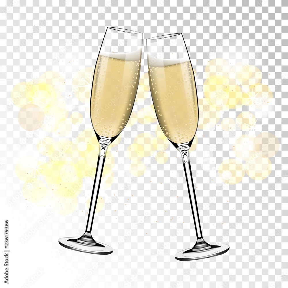Vector Happy New Year with toasting glasses of champagne on transparent ...