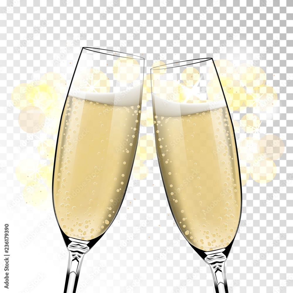 Vector Happy New Year with toasting glasses of champagne on transparent ...