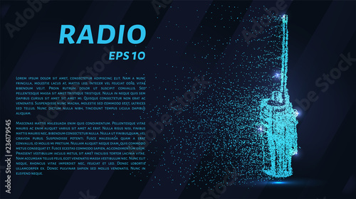 Portable radio of blue glowing dots. The portable radio of the particles. Vector illustration.