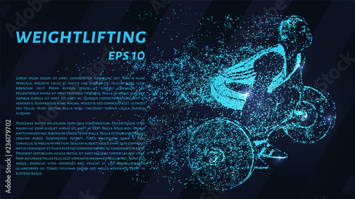 Weightlifter of the blue points of light. Weightlifter of the particles. Vector illustration.