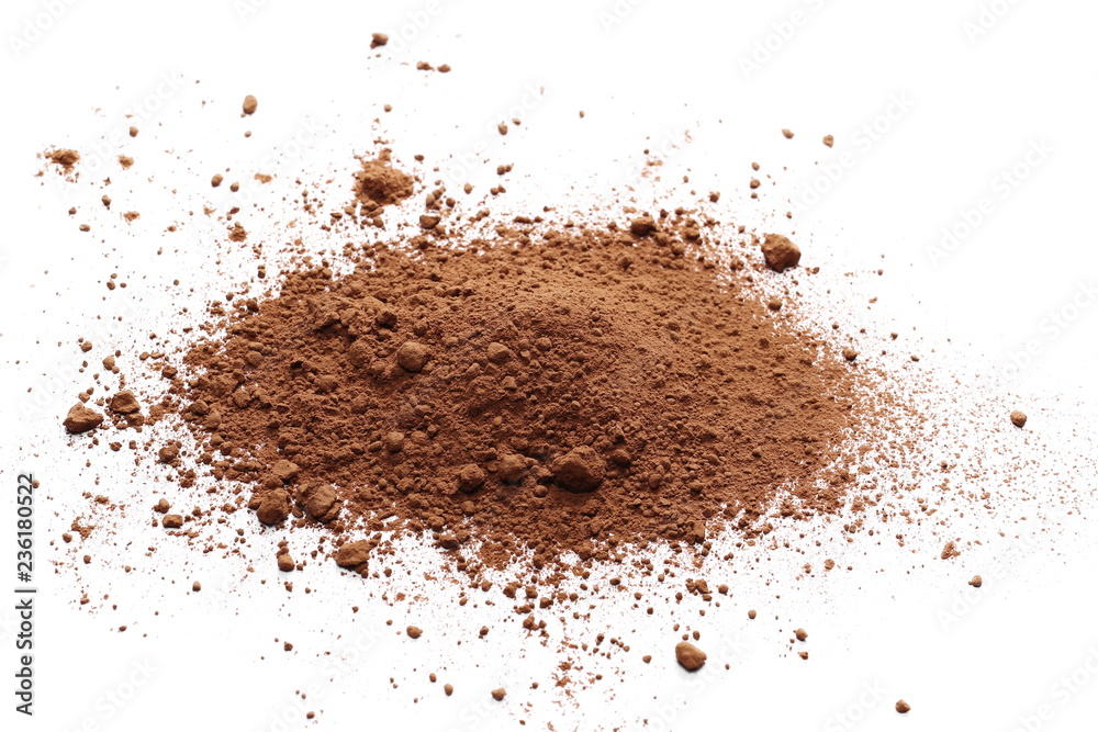 Pile cocoa powder isolated on white background Pile cocoa powder isolated on white background