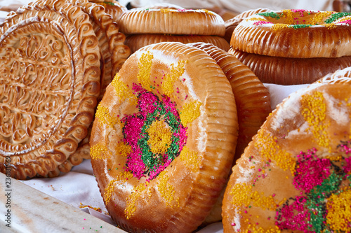 National uzbek bread sold in the market - Samarkand, Uzbekistan